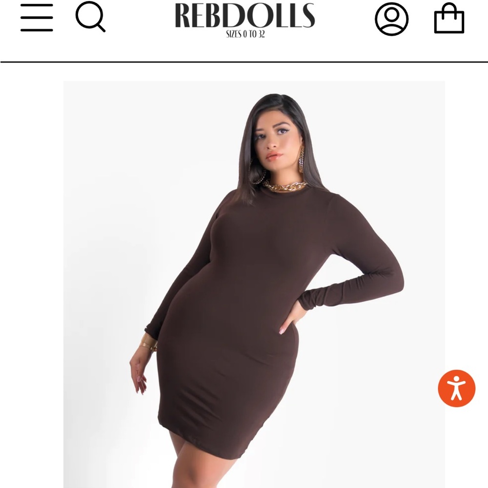 Rebdolls 2X Brown Long Sleeve Mini Dress